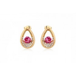 Premium quality rose gold plated modern drop earrings with pink and white swiss CZ diamonds earrings